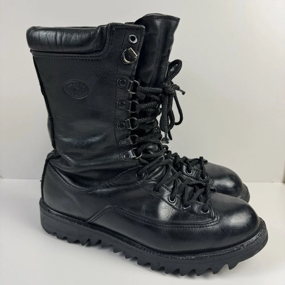 VTG Matterhorn 1949 Combat Boots Mens 9 W Wide Black Leather GoreTex Ripple Sole